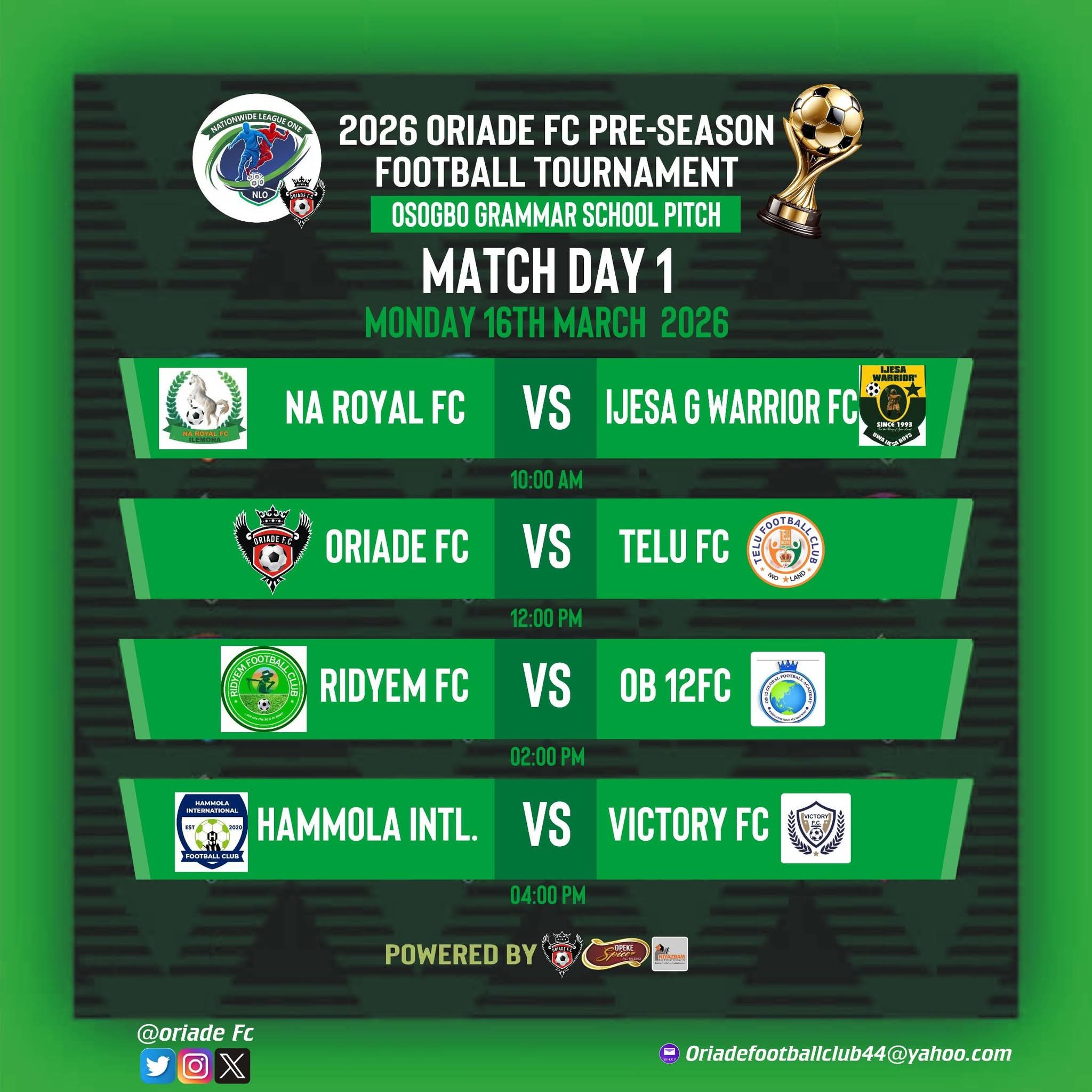 Battle Lines Drawn: Fixtures Unveiled for the 2026 Oriade FC Pre-Season Football Tournament